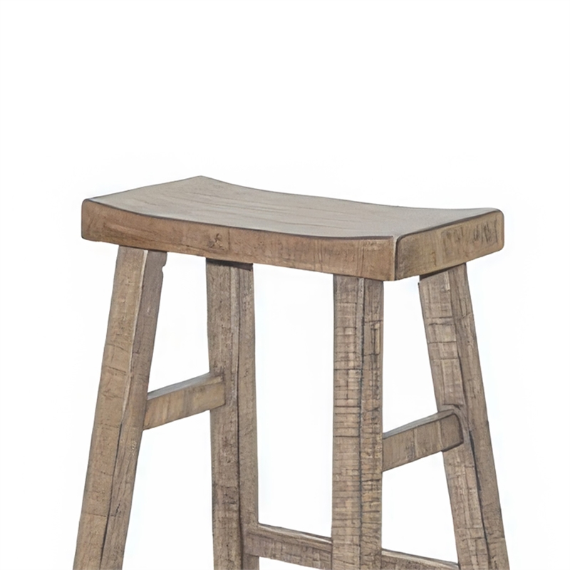 Rena Barstool Set of 2- Saddle Style Seat- Light Brown Mahogany Wood