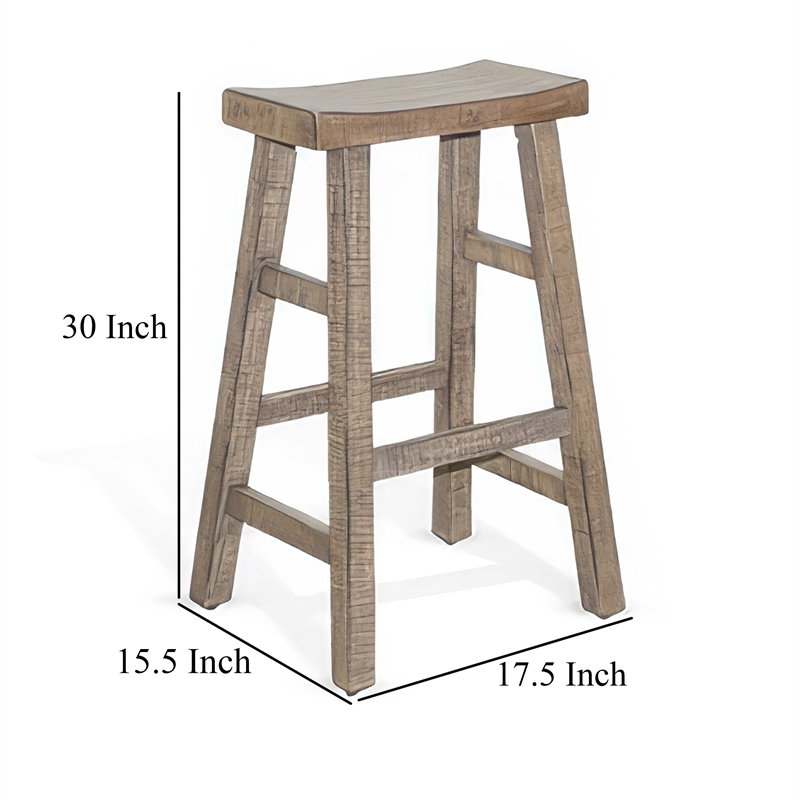 Rena Barstool Set of 2- Saddle Style Seat- Light Brown Mahogany Wood