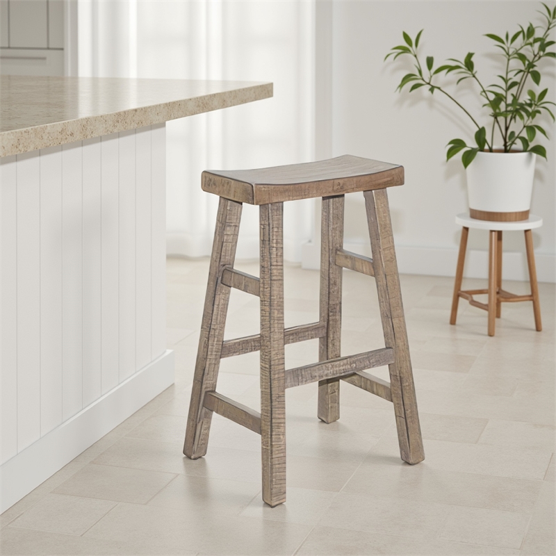 Rena Barstool Set of 2- Saddle Style Seat- Light Brown Mahogany Wood