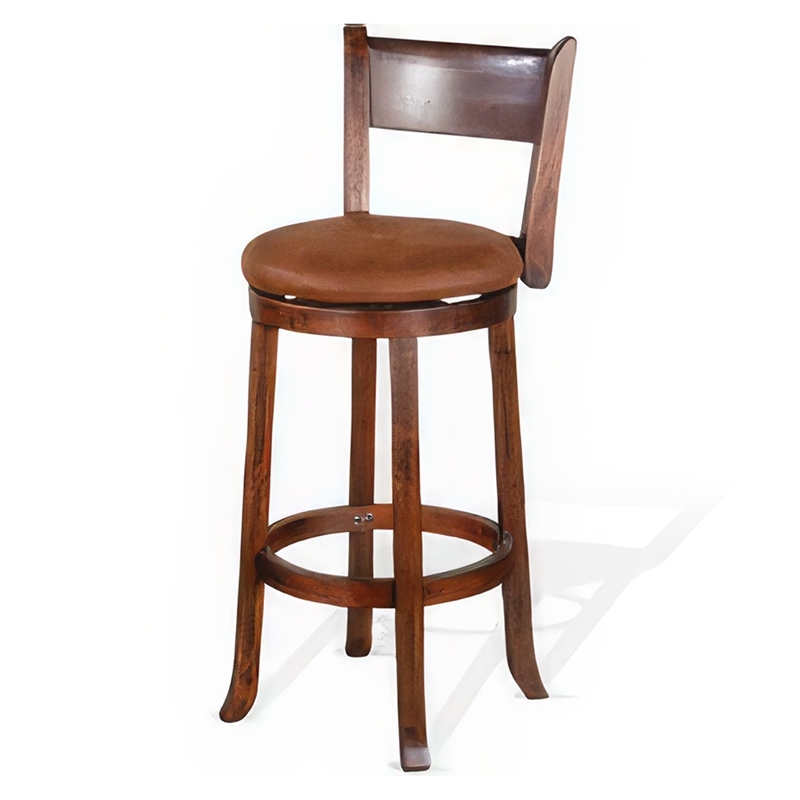 Odel Swivel Barstool Chair Set of 2- Brown Faux Leather- Dark Mahogany