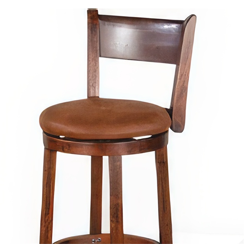 Odel Swivel Barstool Chair Set of 2- Brown Faux Leather- Dark Mahogany