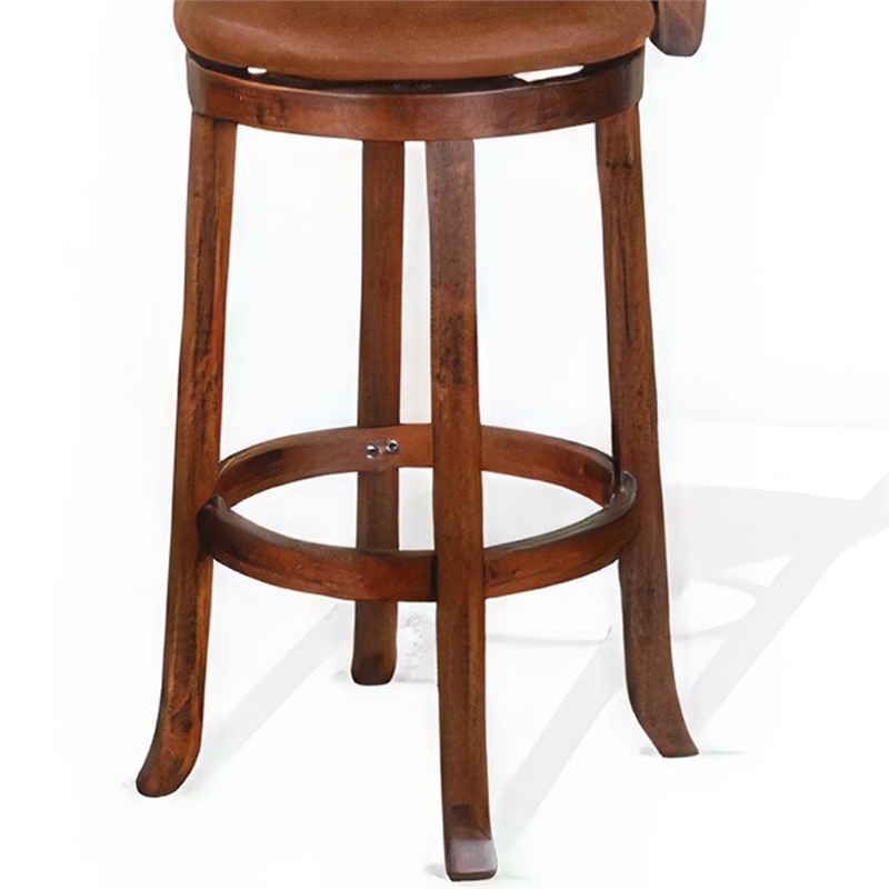 Odel Swivel Barstool Chair Set of 2- Brown Faux Leather- Dark Mahogany