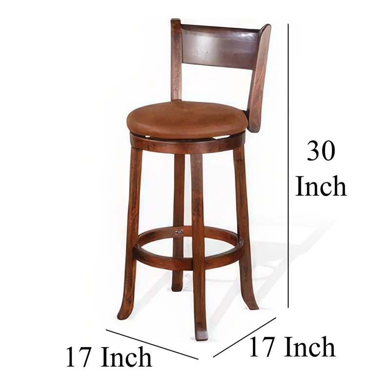 Odel Swivel Barstool Chair Set of 2- Brown Faux Leather- Dark Mahogany
