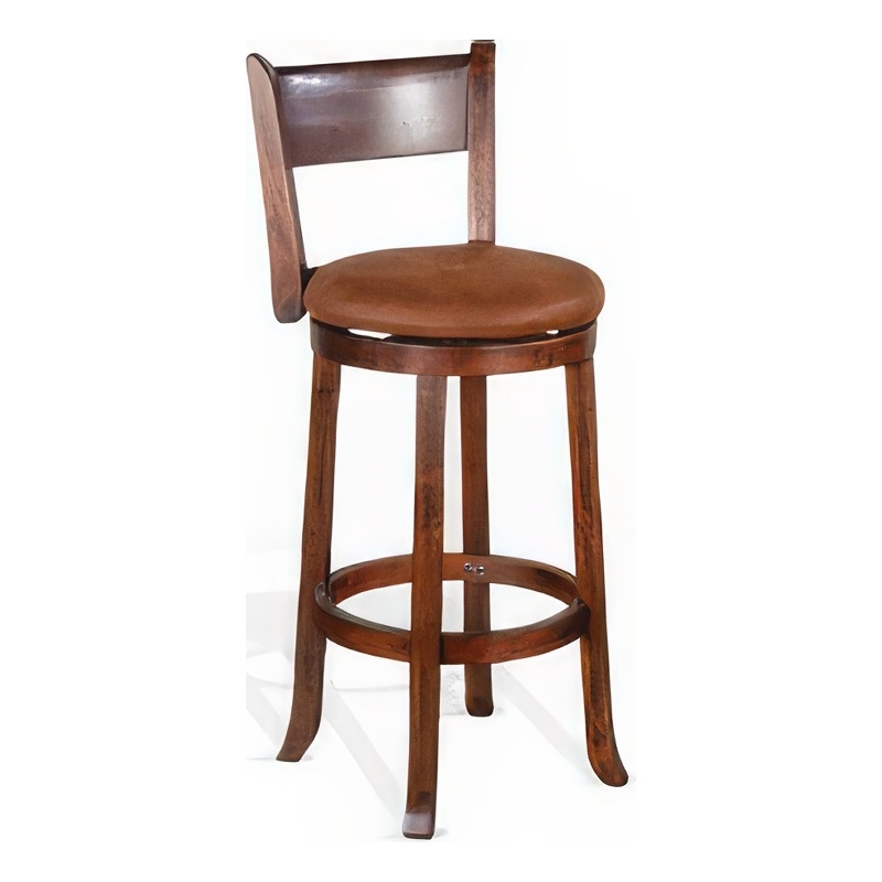 Odel Swivel Barstool Chair Set of 2- Brown Faux Leather- Dark Mahogany