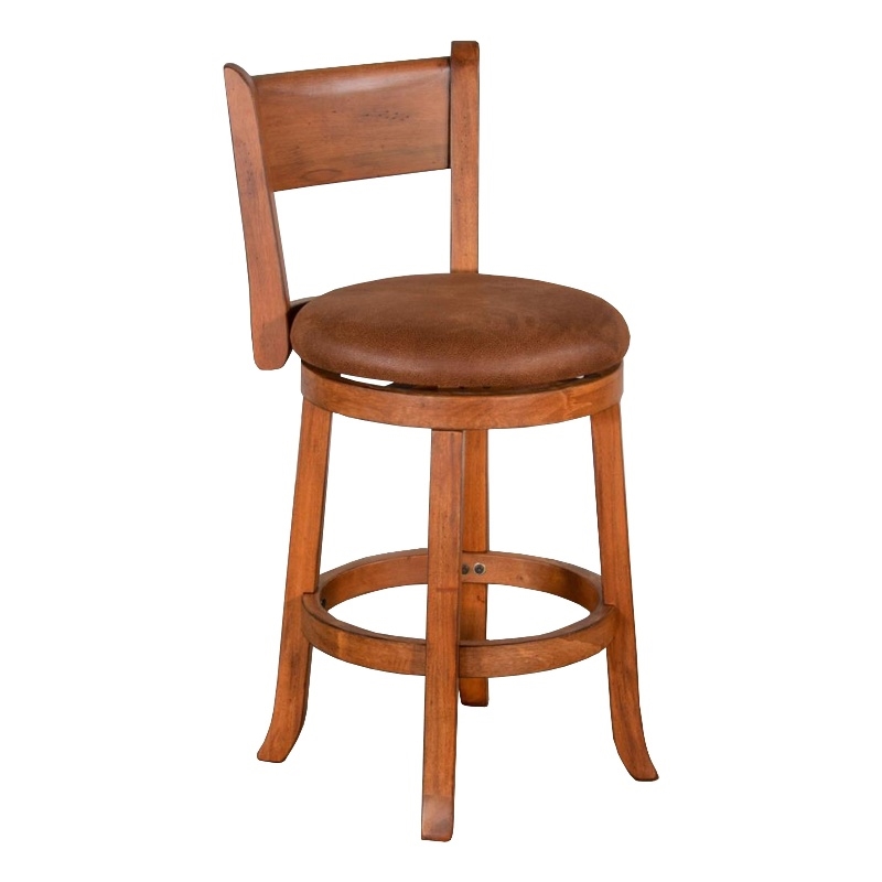 Marv Swivel Counter Height Chair Set of 2- Brown Faux Leather- Wood