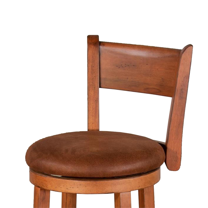 Marv Swivel Barstool Chair Set of 2- Brown Faux Leather- Mahogany Wood