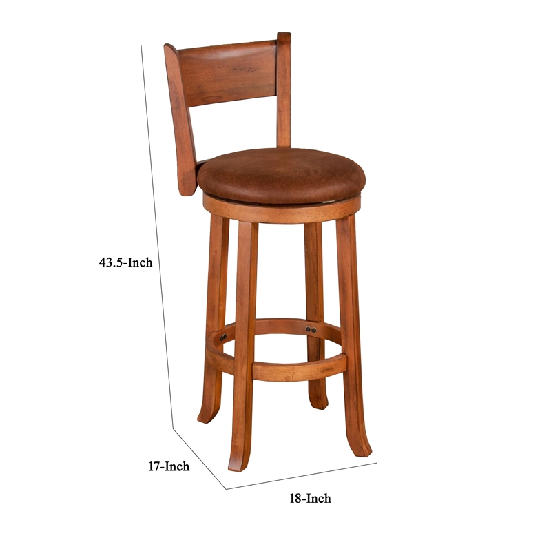 Marv Swivel Barstool Chair Set of 2- Brown Faux Leather- Mahogany Wood