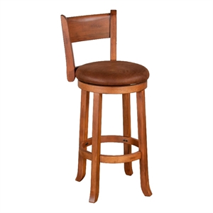 Marv Swivel Barstool Chair Set of 2- Brown Faux Leather- Mahogany Wood