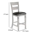 Zeka Barstool Chair Set of 2- Black Faux Leather- Gray Wood Ladderback