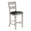 Zeka Barstool Chair Set of 2- Black Faux Leather- Gray Wood Ladderback