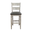 Zeka Barstool Chair Set of 2- Black Faux Leather- Gray Wood Ladderback