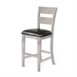 Zeka Barstool Chair Set of 2- Black Faux Leather- Gray Wood Ladderback