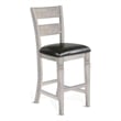 Zeka Barstool Chair Set of 2- Black Faux Leather- Gray Wood Ladderback