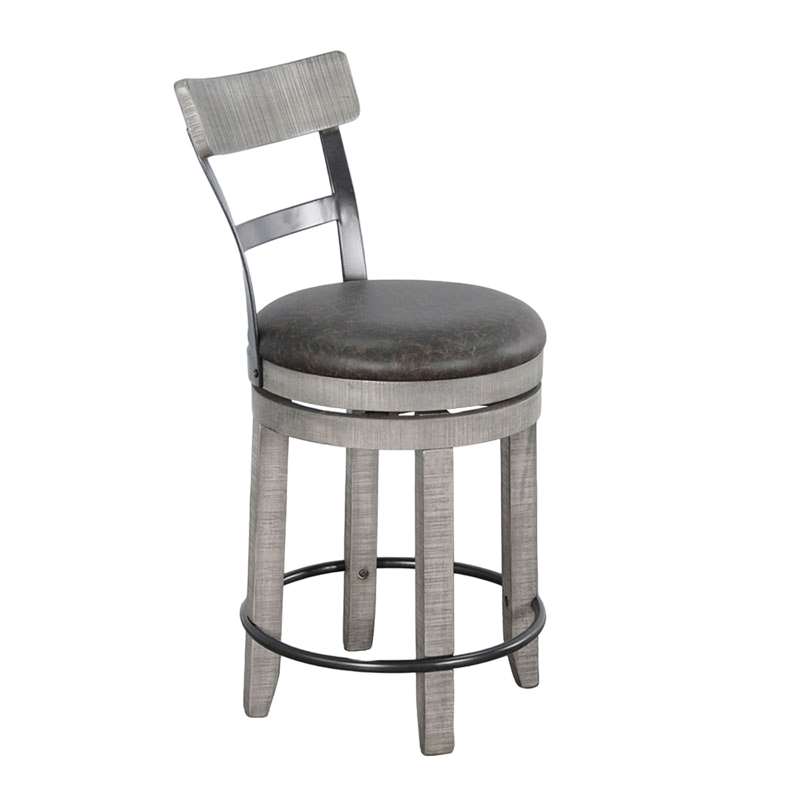 Zeka Swivel Counter Stool Chair Set of 2- Faux Leather- Gray Mahogany