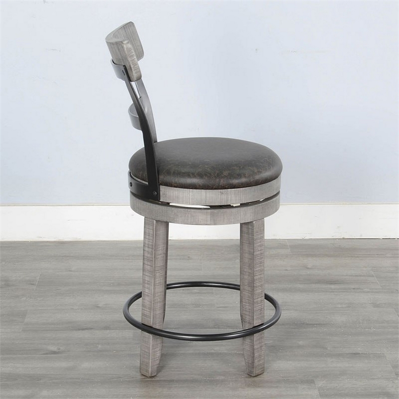 Zeka Swivel Counter Stool Chair Set of 2- Faux Leather- Gray Mahogany