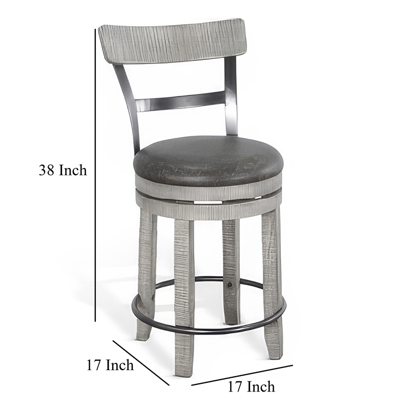 Zeka Swivel Counter Stool Chair Set of 2- Faux Leather- Gray Mahogany