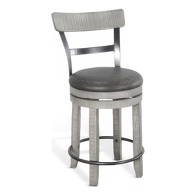 Zeka Swivel Counter Stool Chair Set of 2- Faux Leather- Gray Mahogany