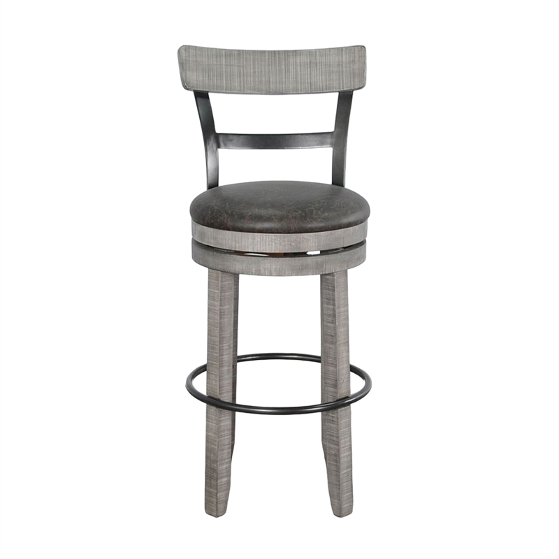 Zeka Swivel Barstool Chair Set of 2- Faux Leather- Gray Mahogany Wood