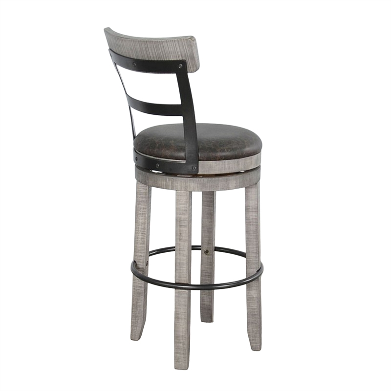 Zeka Swivel Barstool Chair Set of 2- Faux Leather- Gray Mahogany Wood