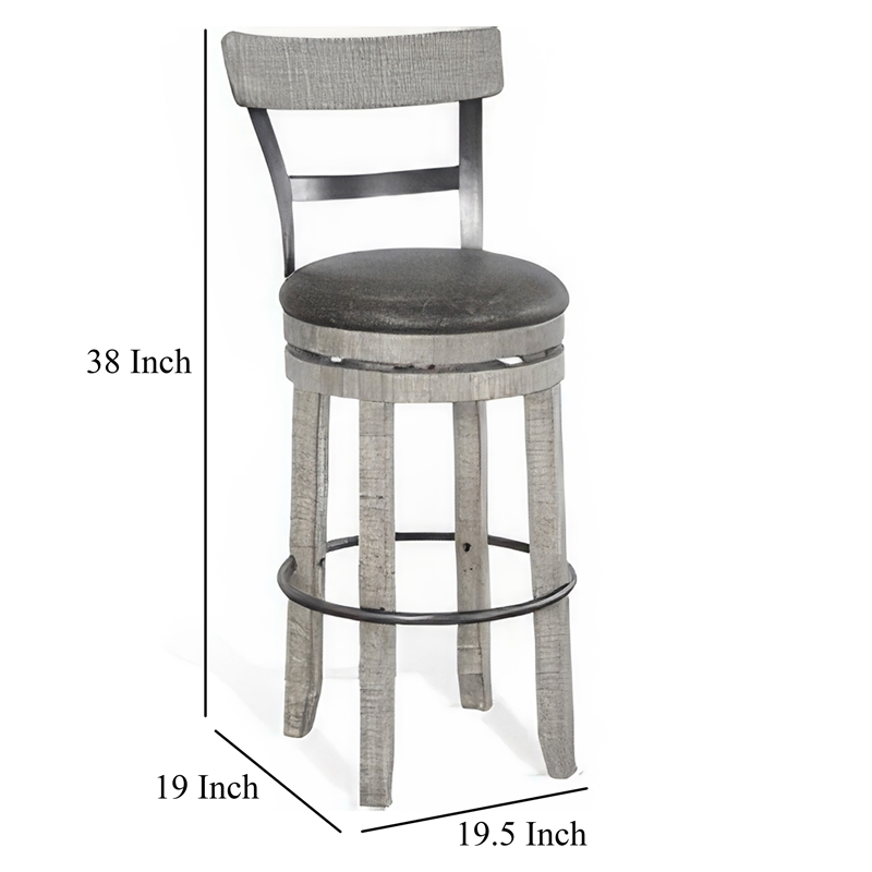 Zeka Swivel Barstool Chair Set of 2- Faux Leather- Gray Mahogany Wood