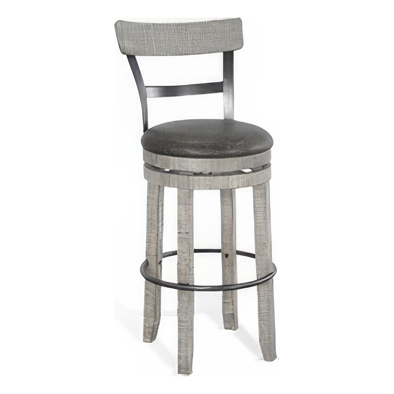 Zeka Swivel Barstool Chair Set of 2- Faux Leather- Gray Mahogany Wood