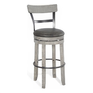 Zeka Swivel Barstool Chair Set of 2- Faux Leather- Gray Mahogany Wood