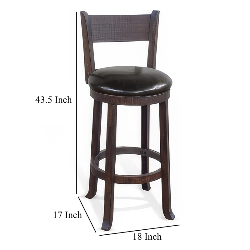 Flint Swivel Barstool Chair Set of 2- Faux Leather- Brown Mahogany