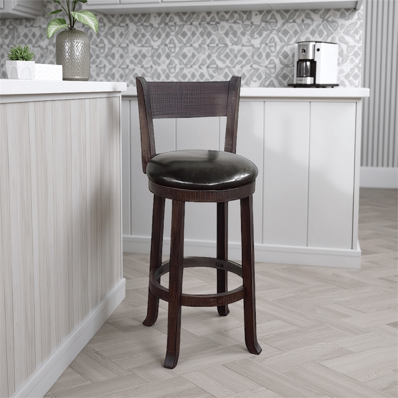 Flint Swivel Barstool Chair Set of 2- Faux Leather- Brown Mahogany