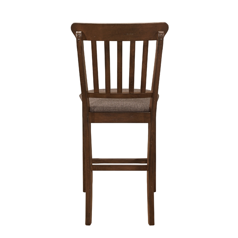 Lsy Counter Stool Chair Set of 2- Brown Wood- Fabric Upholstered Seat