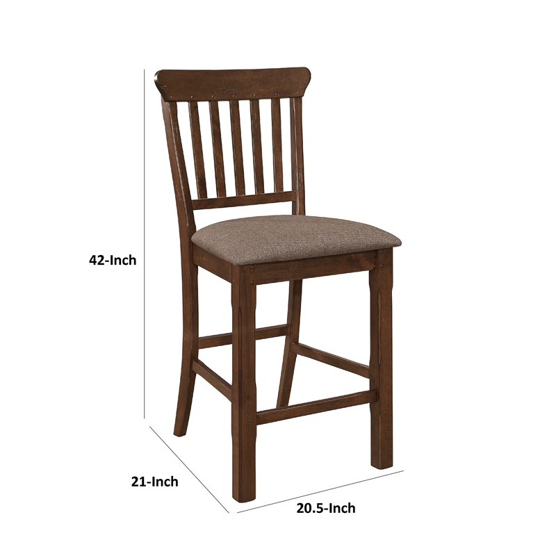 Lsy Counter Stool Chair Set of 2- Brown Wood- Fabric Upholstered Seat
