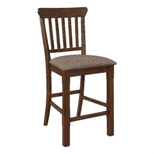 Lsy Counter Stool Chair Set of 2- Brown Wood- Fabric Upholstered Seat