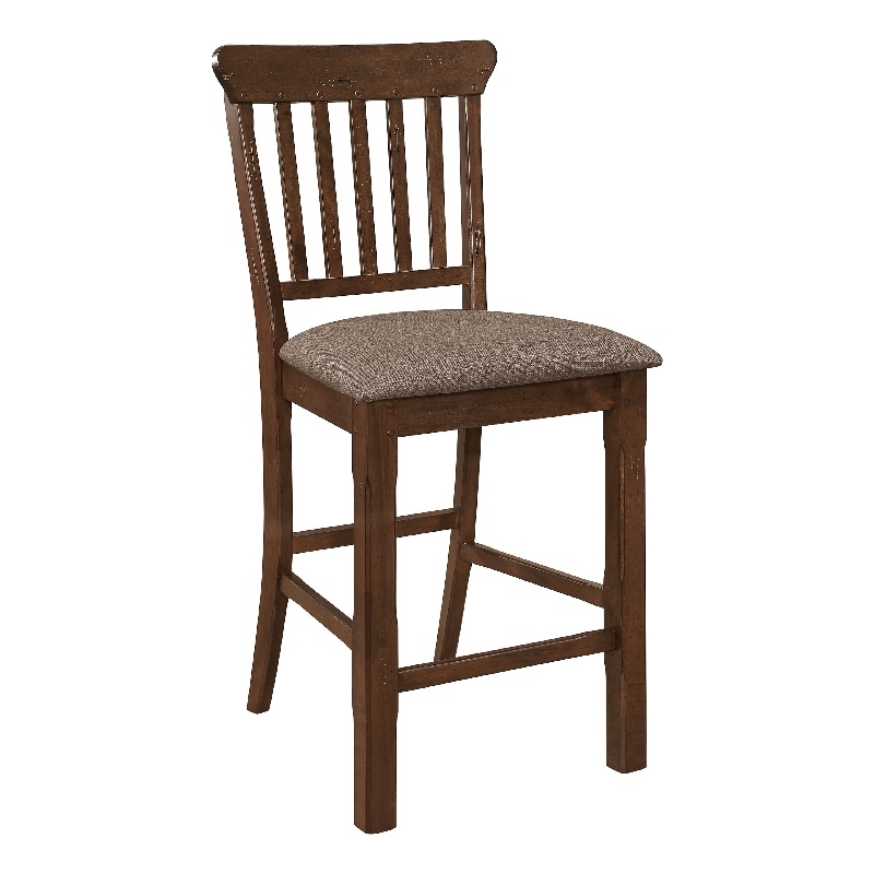 Lsy Counter Stool Chair Set of 2- Brown Wood- Fabric Upholstered Seat