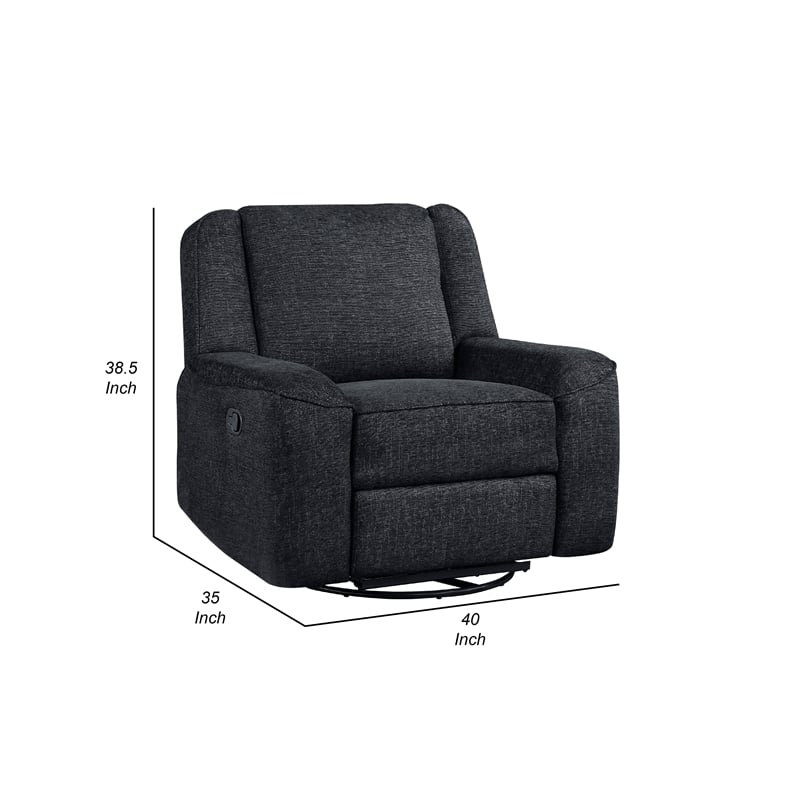Ruma Swivel Manual Reclining Chair w Tab Pull- Ebony Black Chenille