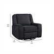 Ruma Swivel Manual Reclining Chair w Tab Pull- Ebony Black Chenille