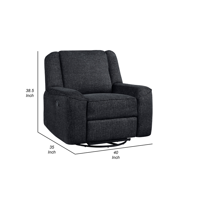 Ruma Swivel Manual Reclining Chair w Tab Pull- Ebony Black Chenille