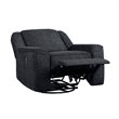 Ruma Swivel Manual Reclining Chair w Tab Pull- Ebony Black Chenille