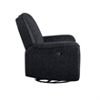 Ruma Swivel Manual Reclining Chair w Tab Pull- Ebony Black Chenille