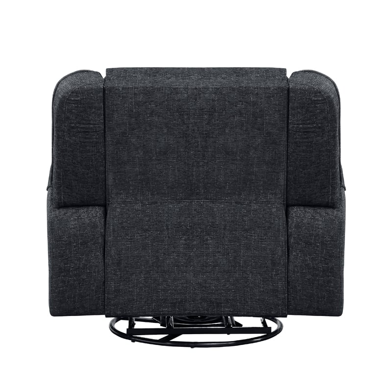 Ruma Swivel Manual Reclining Chair w Tab Pull- Ebony Black Chenille