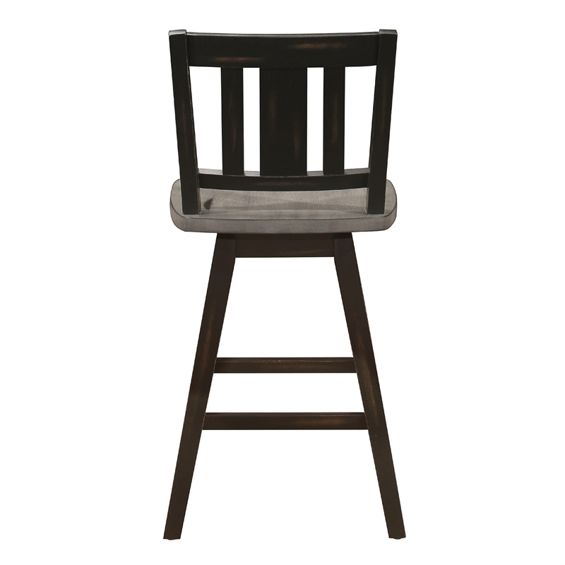 Ati Swivel Counter Height Chair Set of 2- Slatted Black Wood- Gray
