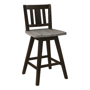 Ati Swivel Counter Height Chair Set of 2- Slatted Black Wood- Gray