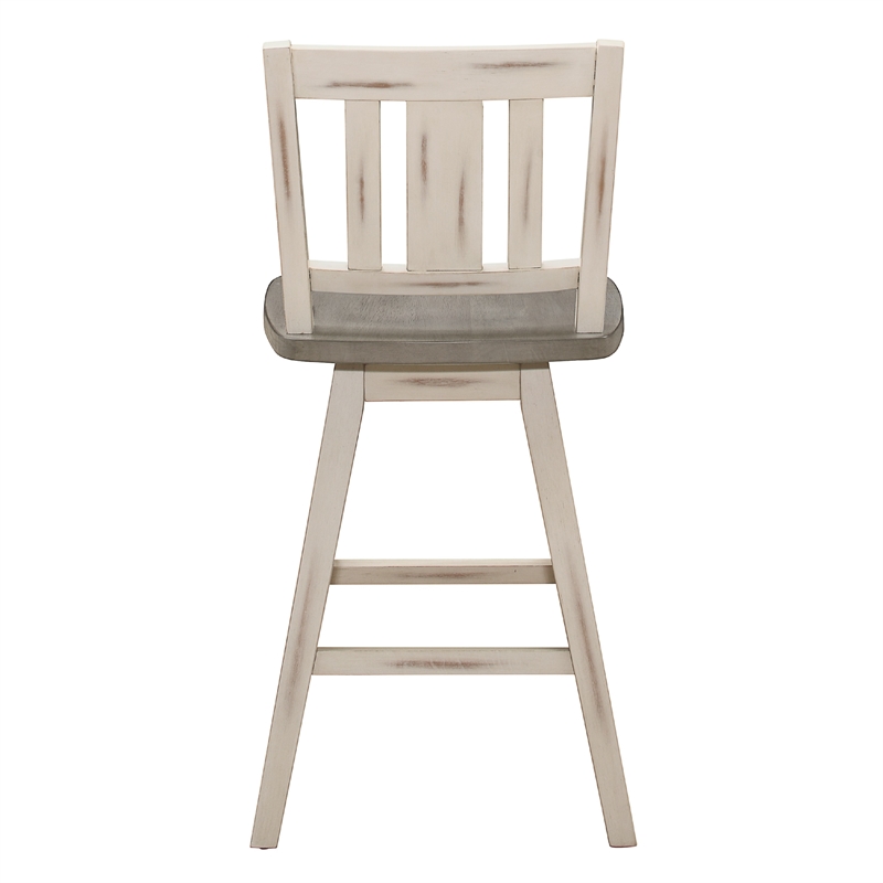 Ati Swivel Counter Height Chair Set of 2- Slatted White Wood- Gray