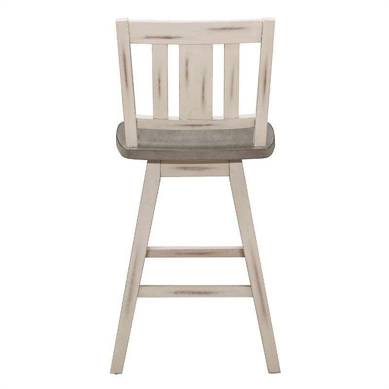 Ati Swivel Counter Height Chair Set of 2- Slatted White Wood- Gray