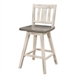 Ati Swivel Counter Height Chair Set of 2- Slatted White Wood- Gray