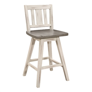 Ati Swivel Counter Height Chair Set of 2- Slatted White Wood- Gray