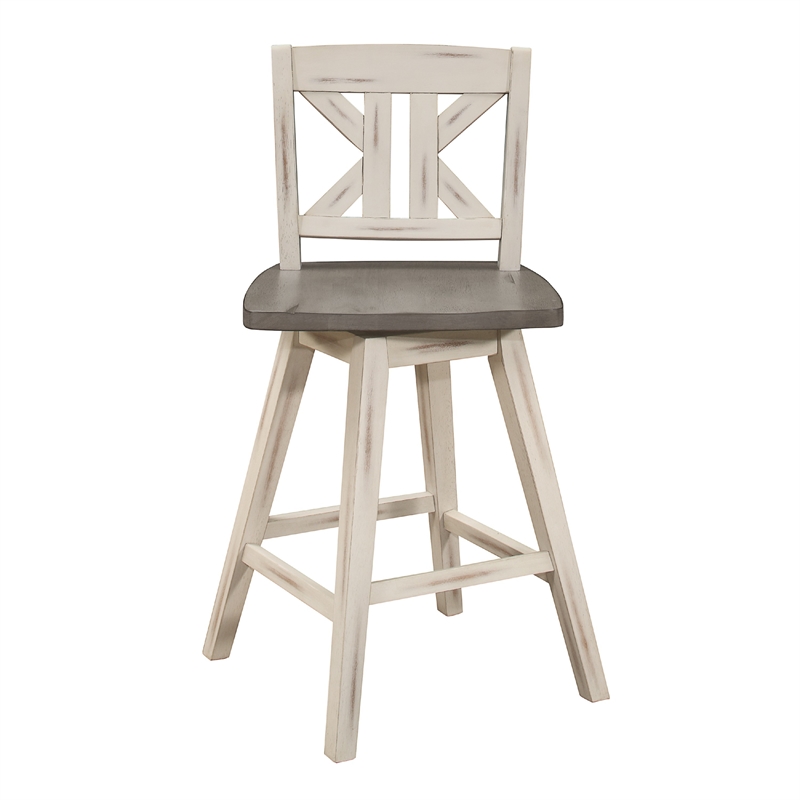 Ati Swivel Counter Height Chair Set of 2- X Back White Wood- Gray