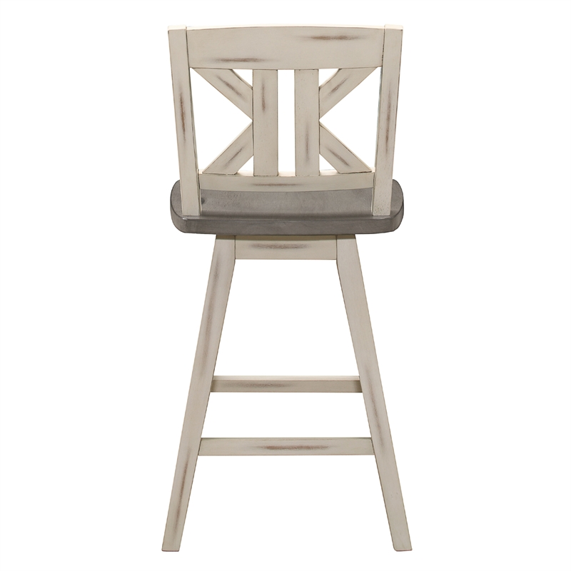 Ati Swivel Counter Height Chair Set of 2- X Back White Wood- Gray