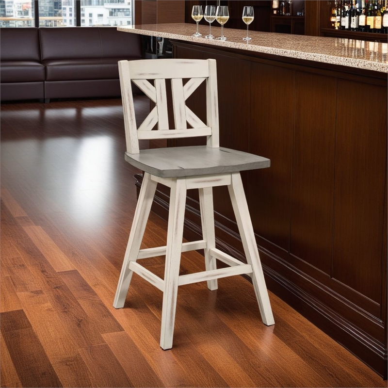 Ati Swivel Counter Height Chair Set of 2- X Back White Wood- Gray