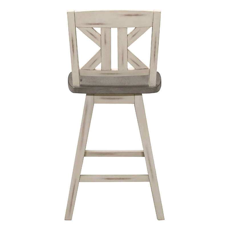 Ati Swivel Counter Height Chair Set of 2- X Back White Wood- Gray
