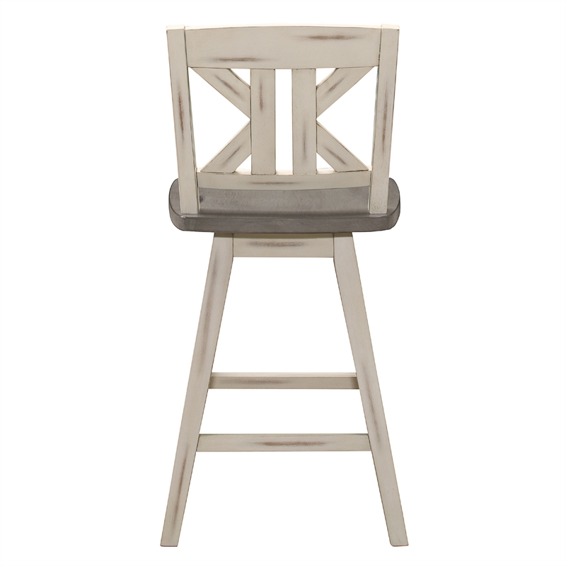 Ati Swivel Counter Height Chair Set of 2- X Back White Wood- Gray