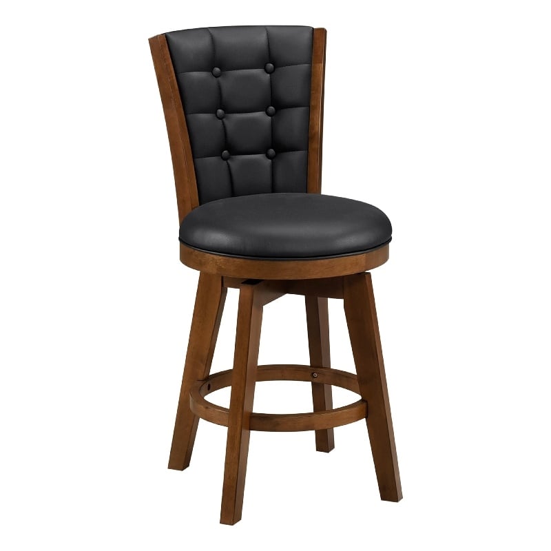 Core Set of 2 Swivel Counter Stool Chairs- Brown- Black Faux Leather